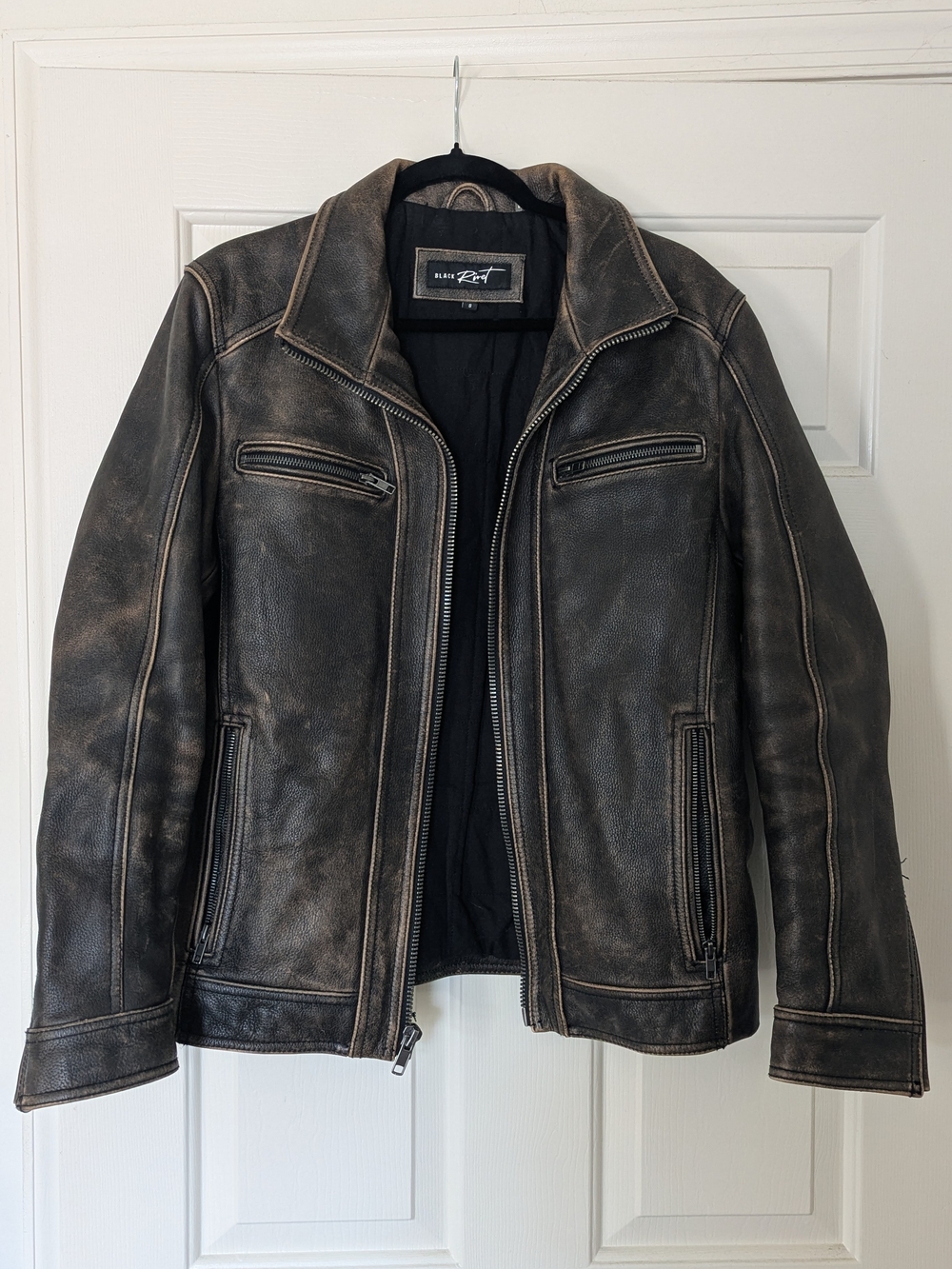 Black Rivet Men's Vintage Dark Brown Leather Zip Jacket